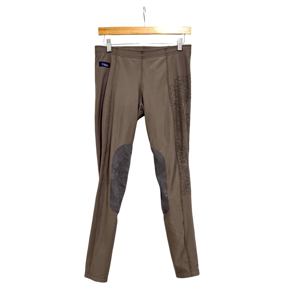 Irideon Riding Breeches Womens Medium Taupe Brown Floral Knee Patch Made in USA